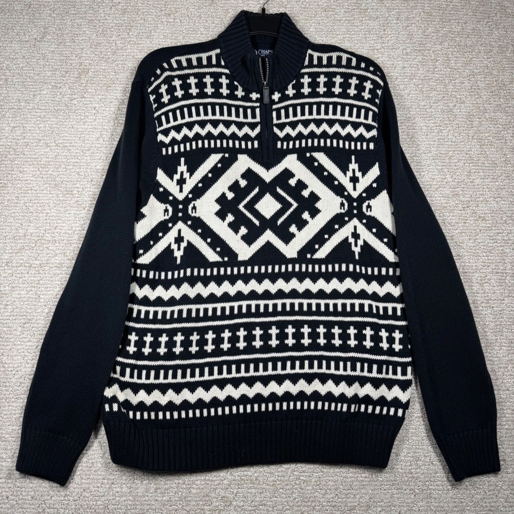 Chaps Red Lodge 1/4 Zip Sweater Men's XL Black Pullover‎ Geometric Fair Isle NWT
